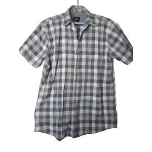 Black Grey white checked Lee Sz L cotton blend button front shirt short sleeve